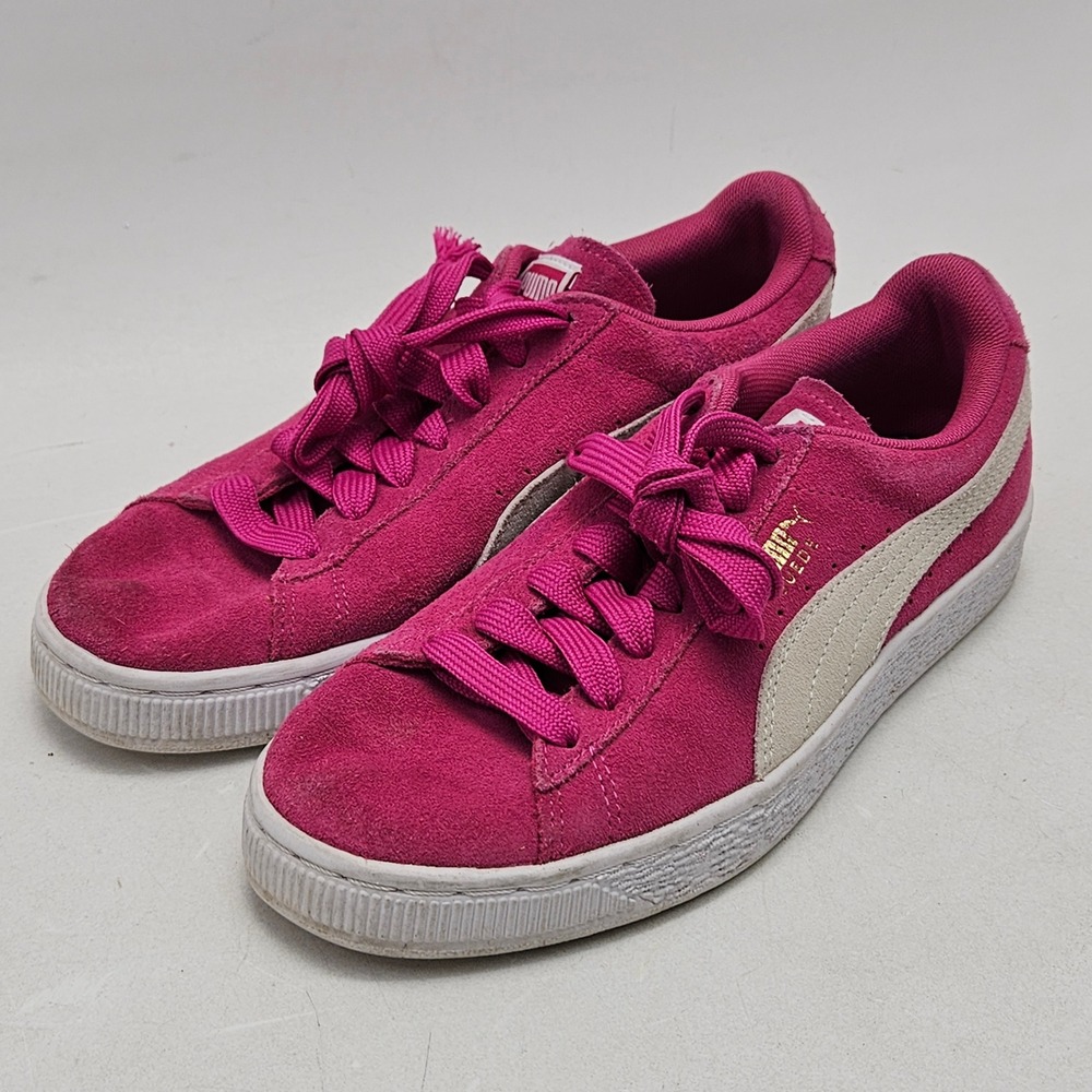 Puma Suede Classic Sneakers Womens 7.5 Pink White 355462 38 Low Top Retro Shoes